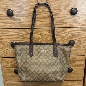Coach Tan and Brown Signature Tote